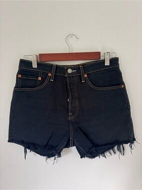 Levi's 501 Dark Blue Distressed High-Rise Denim Shorts